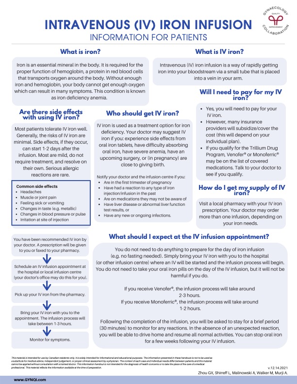 INTRAVENOUS (IV) IRON INFUSION