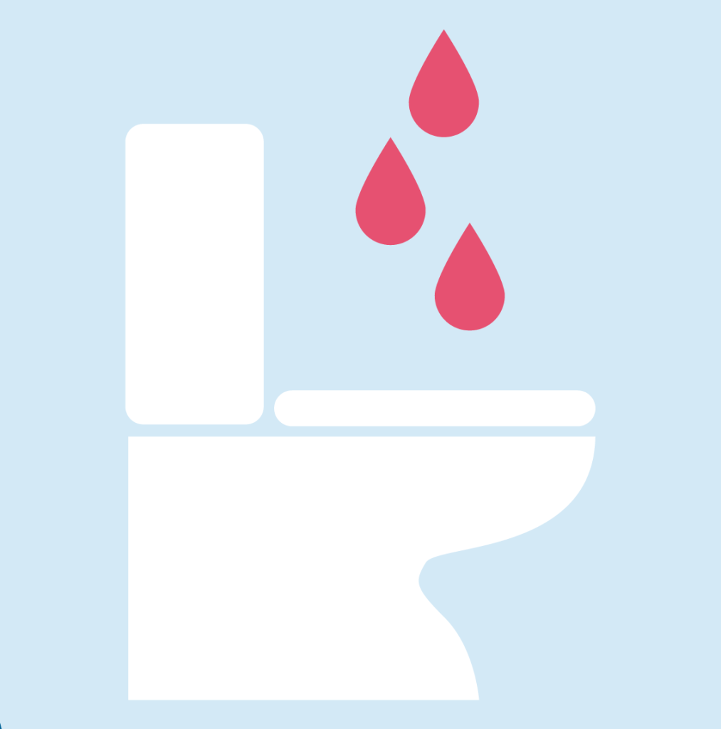 Illustration of a toilet with blood drops coming into it.