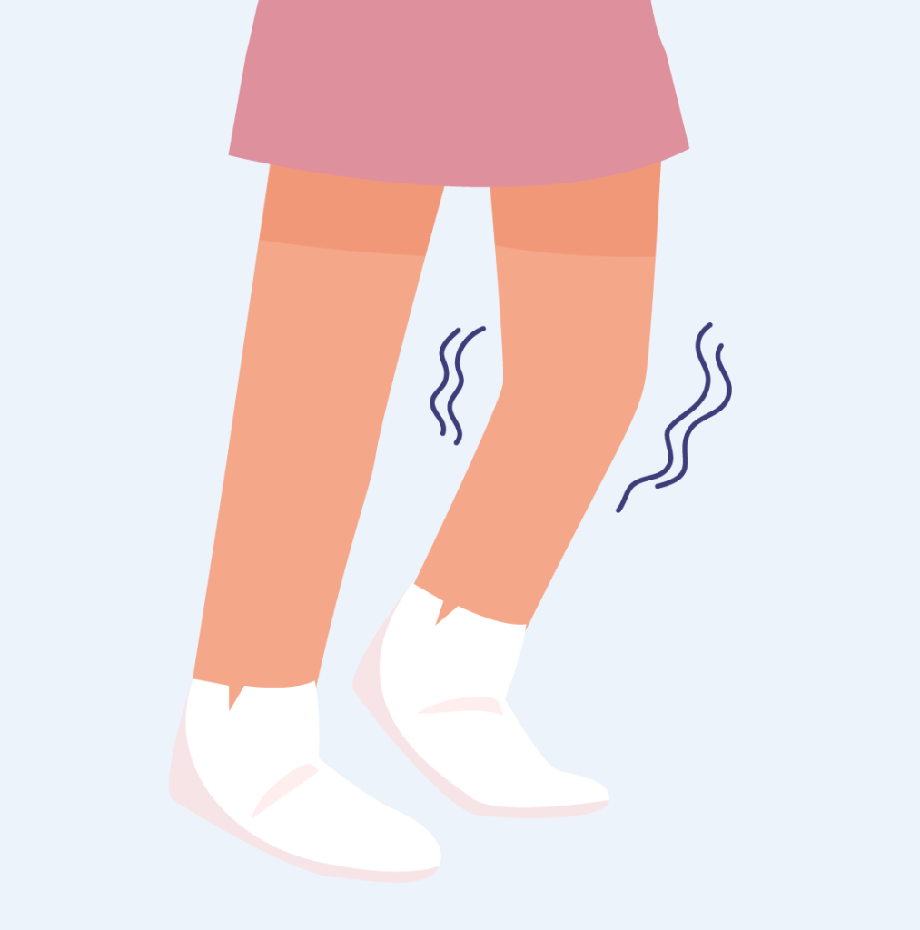 Illustration of a legs with squiggles around them indicating restless leg syndrome.